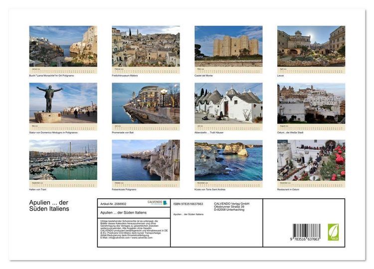 Produktbild: Apulien ... der S&uuml;den Italiens (Wandkalender 2026 DIN A3 quer), CALVENDO Monatskalender