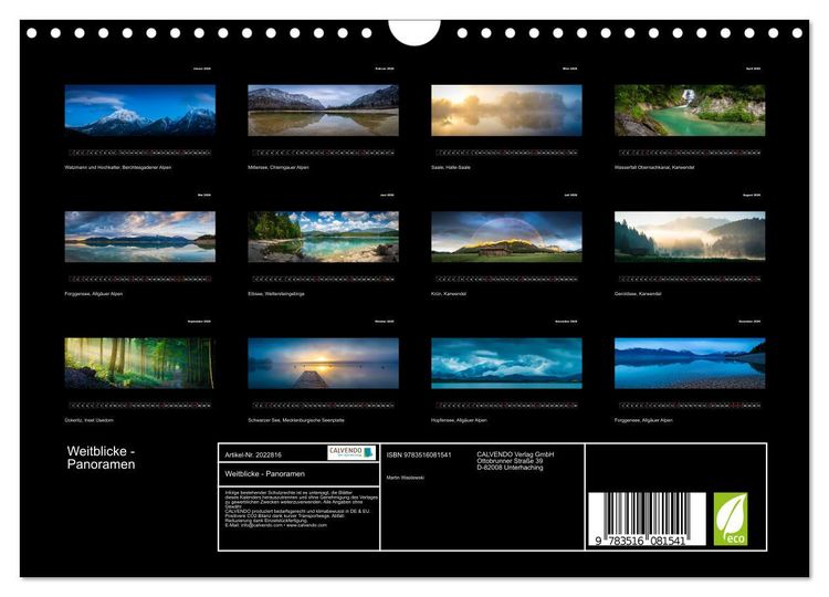 Produktbild: Weitblicke - Panoramen (Wandkalender 2026 DIN A4 quer), CALVENDO Monatskalender