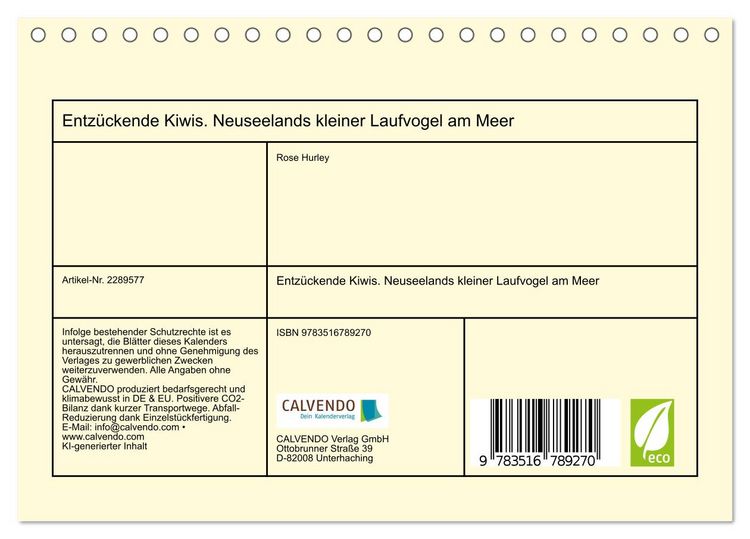 Produktbild: Entz&uuml;ckende Kiwis. Neuseelands kleiner Laufvogel am Meer (Tischkalender 2027 DIN A5 quer), CALVENDO Monatskalender