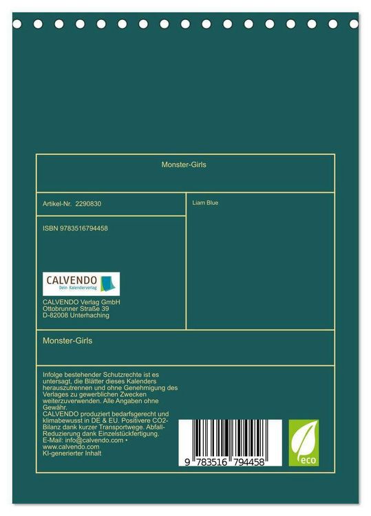 Produktbild: Monster-Girls (Tischkalender 2027 DIN A5 hoch), CALVENDO Monatskalender