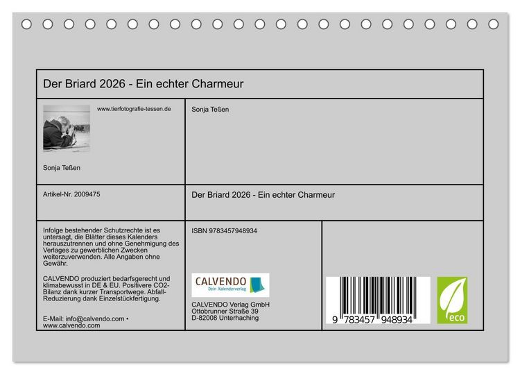 Produktbild: Der Briard 2026 - Ein echter Charmeur (Tischkalender 2026 DIN A5 quer), CALVENDO Monatskalender