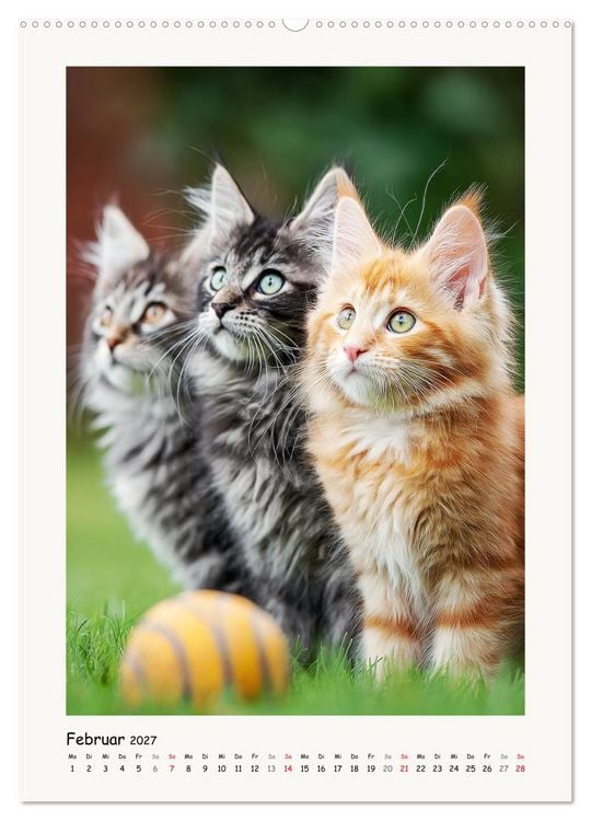 Produktbild: Main-Coon-Katzen. Sanfte Riesen im Gr&uuml;nen (Wandkalender 2027 DIN A2 hoch), CALVENDO Monatskalender