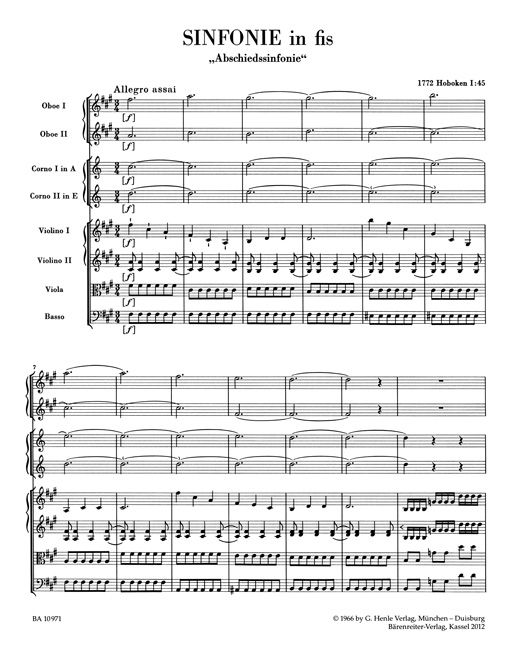 Produktbild: Sinfonie Nr. 45 in fis-Moll "Abschiedssinfonie", Partitur