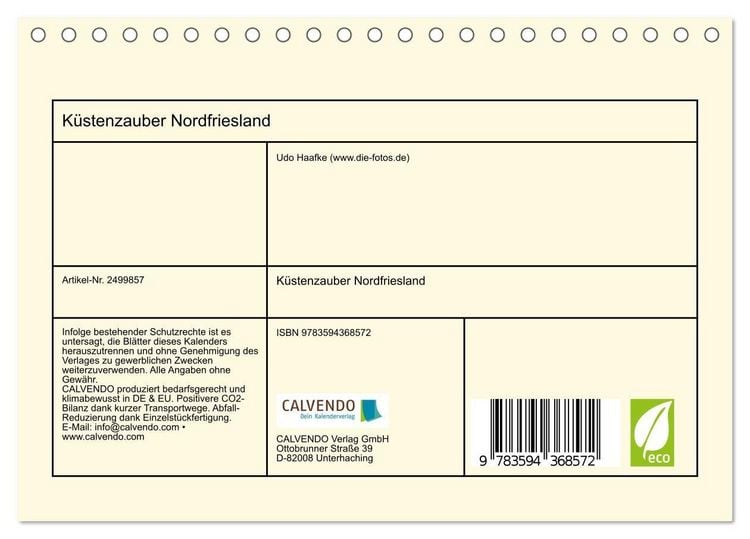 Produktbild: K&uuml;stenzauber Nordfriesland (Tischkalender 2027 DIN A5 quer), CALVENDO Monatskalender