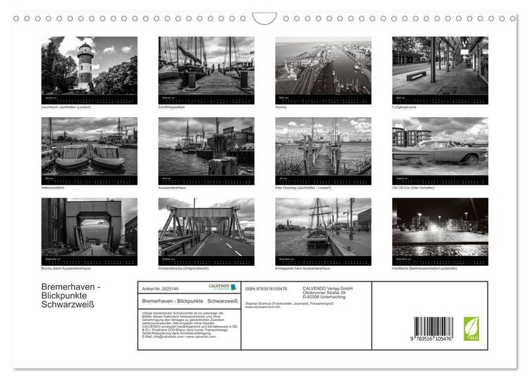 Produktbild: Bremerhaven - Blickpunkte Schwarzwei&szlig; (Wandkalender 2026 DIN A3 quer), CALVENDO Monatskalender