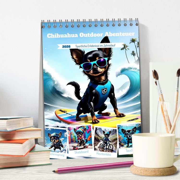Produktbild: Chihuahua Outdoor Abenteuer (Tischkalender 2026 DIN A5 hoch), CALVENDO Monatskalender