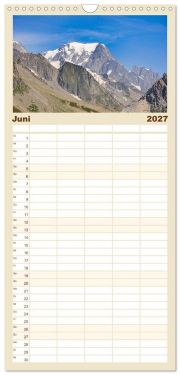 Produktbild: Familienplaner 2027 - TMB - Mont Blanc mit 5 Spalten (Wandkalender, 21 x 45 cm) CALVENDO