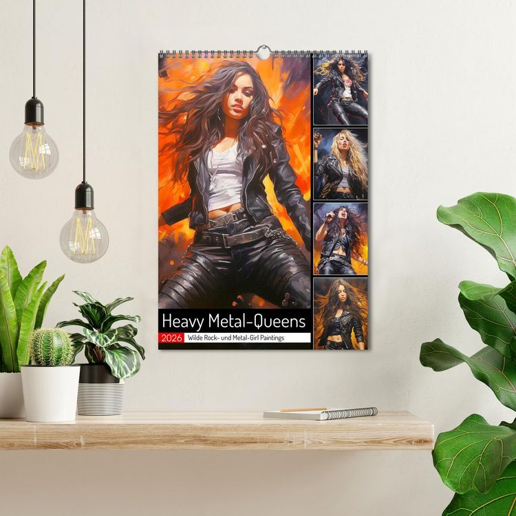 Produktbild: Heavy Metal-Queens. Wilde Rock- und Metal-Girl Paintings (Wandkalender 2026 DIN A3 hoch), CALVENDO Monatskalender