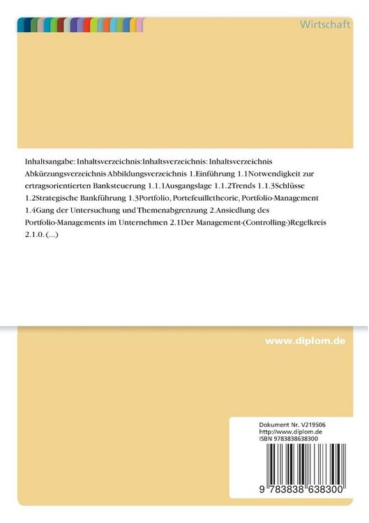 Produktbild: Das Portfolio-Management als Methode der ertragsorientierten Banksteuerung