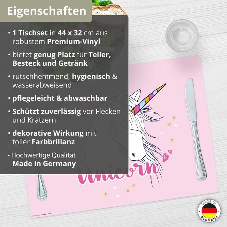Produktbild: Tischsetmacher Tischset f&uuml;r Kinder Unicorn, aus hochwertigem Vinyl , 44 x 32 cm