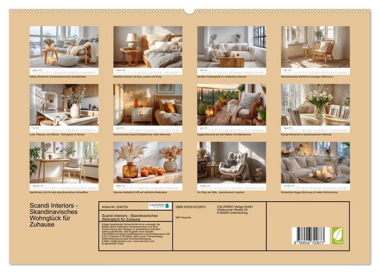 Produktbild: Scandi Interiors - Skandinavisches Wohngl&uuml;ck f&uuml;r Zuhause (hochwertiger Premium Wandkalender 2026 DIN A2 quer), Kunstdruck in Hochglanz