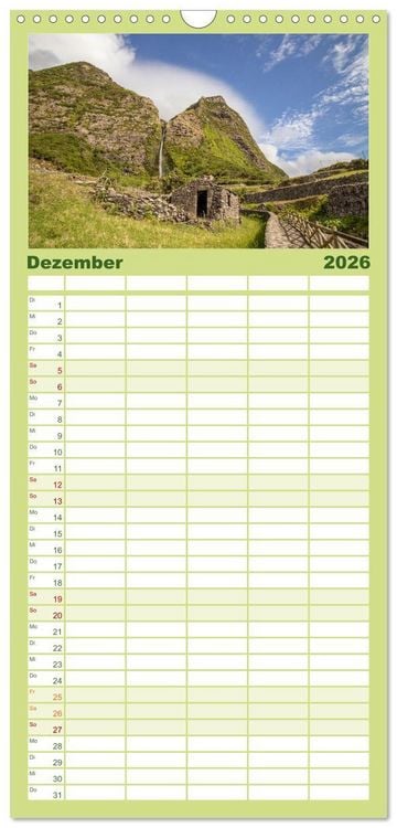 Produktbild: Familienplaner 2026 - Azoren Landschaften - Flores und Corvo mit 5 Spalten (Wandkalender, 21 x 45 cm) CALVENDO