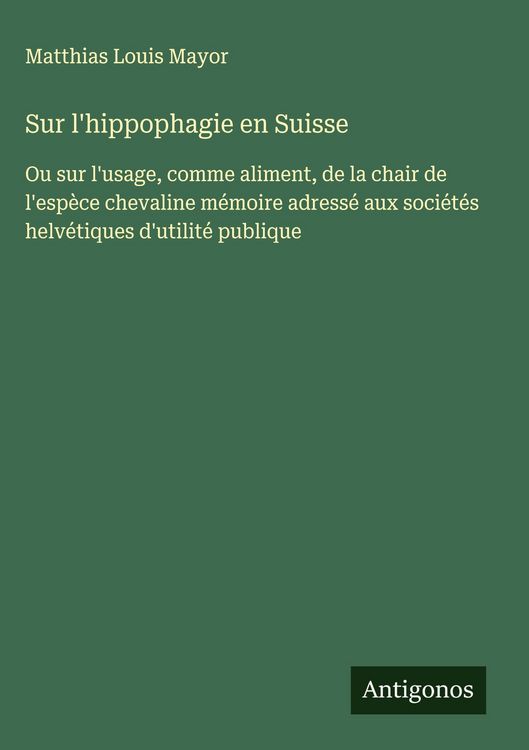 Produktbild: Sur l'hippophagie en Suisse