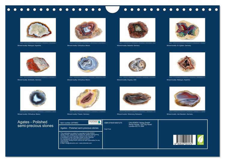 Produktbild: Agates - Polished semi-precious stones (Wall Calendar 2026 DIN A4 landscape), CALVENDO 12 Month Wall Calendar