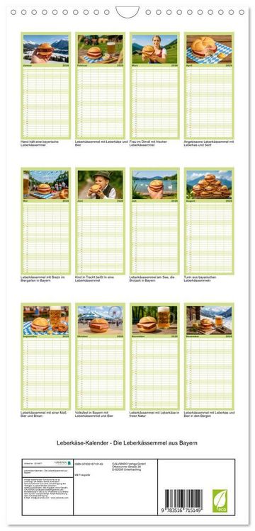 Produktbild: Familienplaner 2026 - Leberk&auml;se-Kalender - Die Leberk&auml;ssemmel aus Bayern mit 5 Spalten (Wandkalender, 21 x 45 cm) CALVENDO