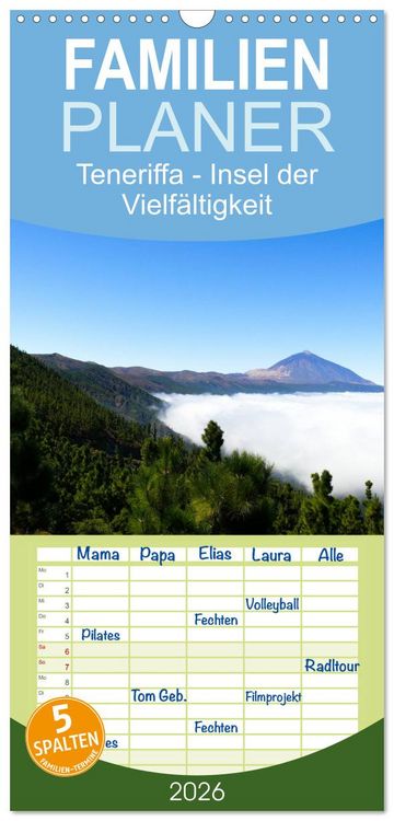 Produktbild: Familienplaner 2026 - Teneriffa - Insel der Vielf&auml;ltigkeit mit 5 Spalten (Wandkalender, 21 x 45 cm) CALVENDO
