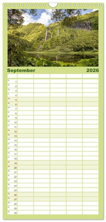 Produktbild: Familienplaner 2026 - Azoren Landschaften - Flores und Corvo mit 5 Spalten (Wandkalender, 21 x 45 cm) CALVENDO