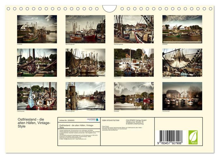 Produktbild: Ostfriesland - die alten H&auml;fen, Vintage-Style (Wandkalender 2026 DIN A4 quer), CALVENDO Monatskalender