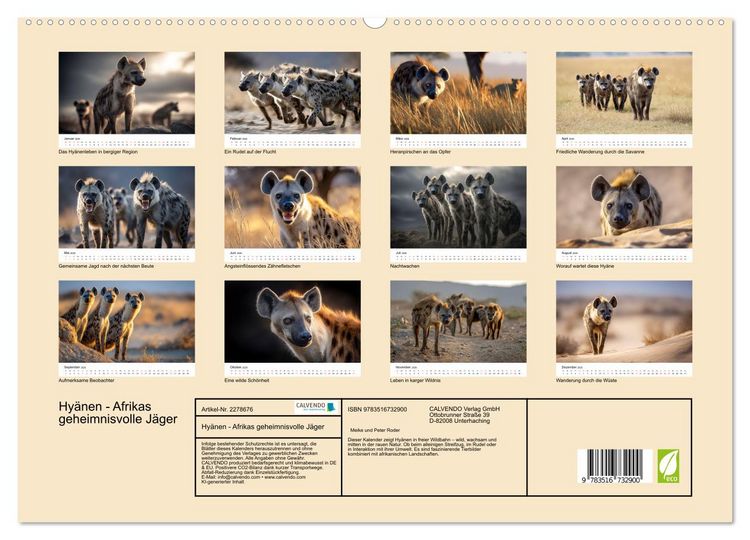 Produktbild: Hy&auml;nen - Afrikas geheimnisvolle J&auml;ger (hochwertiger Premium Wandkalender 2026 DIN A2 quer), Kunstdruck in Hochglanz