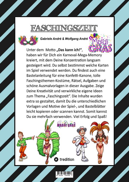 Produktbild: Craftbook - Bastelvorlage - Spiel - Karneval Mega Memory - Faschingsmotive - R&auml;tsel - Aufgaben - Ausmalvorlagen