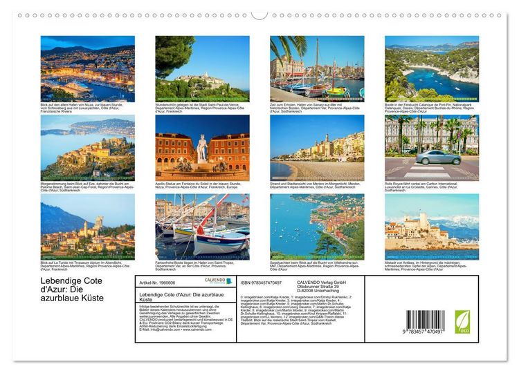Produktbild: Lebendige Cote d'Azur: Die azurblaue K&uuml;ste (hochwertiger Premium Wandkalender 2026 DIN A2 quer), Kunstdruck in Hochglanz