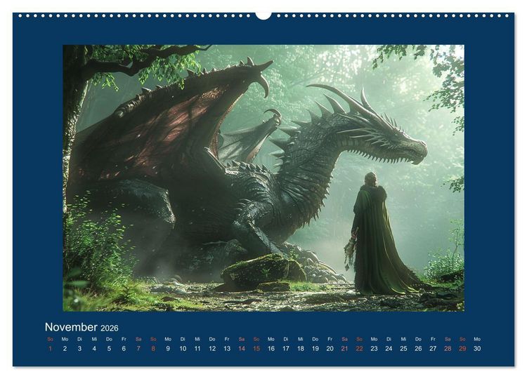 Produktbild: Drachenkrieger (hochwertiger Premium Wandkalender 2026 DIN A2 quer), Kunstdruck in Hochglanz