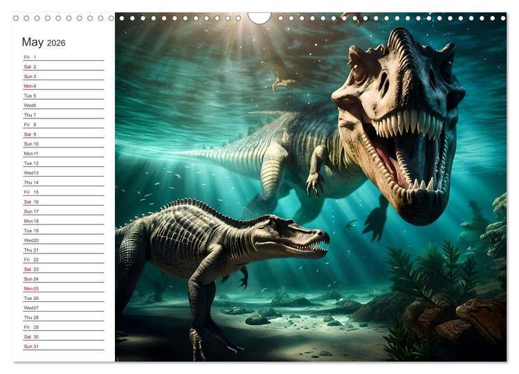 Produktbild: AI Dino Delights Mesmerizing Views of Prehistoric Life (Wall Calendar 2026 DIN A3 landscape), CALVENDO 12 Month Wall Calendar