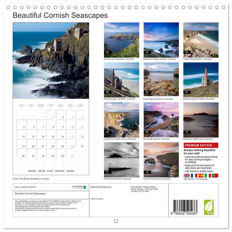 Produktbild: Beautiful Cornish Seascapes (Wall Calendar 2026 12 &times; 12 Inch) CALVENDO 12 Month Wall Calendar