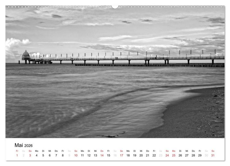 Produktbild: Ostseebad Zingst - Impressionen in Schwarz-Wei&szlig; (Wandkalender 2026 DIN A2 quer), CALVENDO Monatskalender