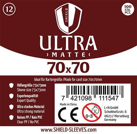 Produktbild: Shield Ultra Matte 12 - 100 Super Sleeves f&uuml;r Kartengr&ouml;&szlig;e 70 x 70 mm