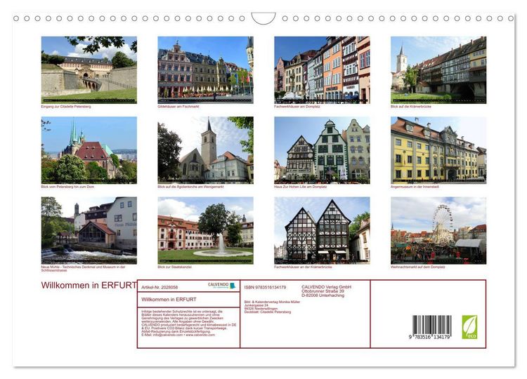 Produktbild: Willkommen in ERFURT (Wandkalender 2026 DIN A3 quer), CALVENDO Monatskalender