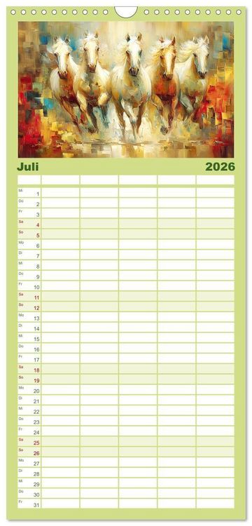 Produktbild: Familienplaner 2026 - Im Glanz der Pferde. Edle Sch&ouml;nheiten in moderner &Ouml;loptik mit 5 Spalten (Wandkalender, 21 x 45 cm) CALVENDO