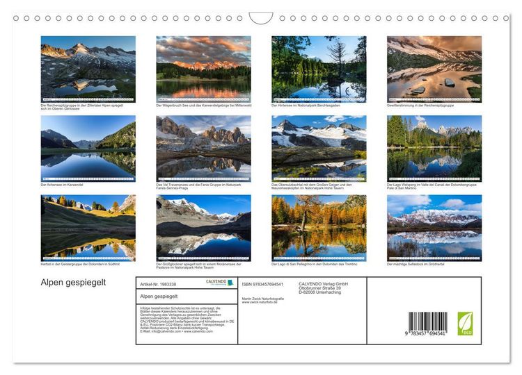 Produktbild: Alpen gespiegelt (Wandkalender 2026 DIN A3 quer), CALVENDO Monatskalender