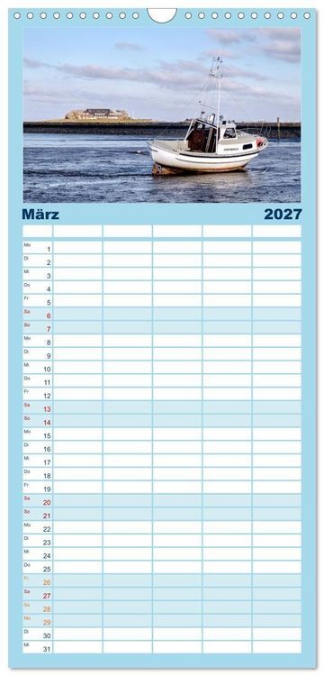 Produktbild: Familienplaner 2027 - Nordfriesland - weiter Horizont, faszinierende Natur, idyllische St&auml;dte mit 5 Spalten (Wandkalender, 21 x 45 cm) CALVENDO