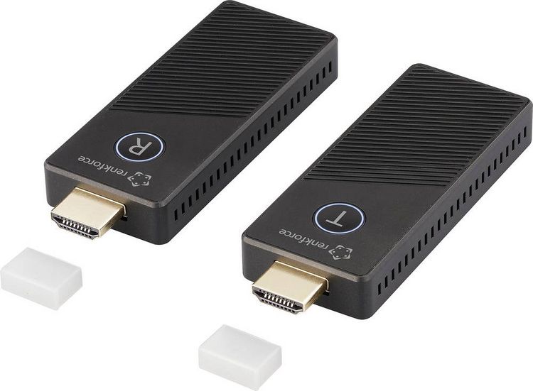 Produktbild: Renkforce RF-HDMID-500 HDMI-Funk&uuml;bertragung (Set) 30 m 5.8 GHz 3840 x 2160 Pixel Sichere Funk&uuml;bertragung