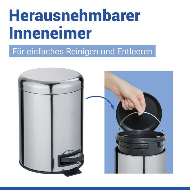 Produktbild: Kosmetik Treteimer Mod. Leman Edelstahl Gl&auml;nzend 5L, mit herausnehmbarem Einsatz