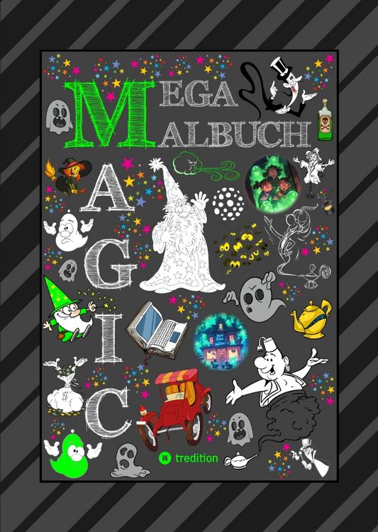 Produktbild: Mega Malbuch - 300 Seiten Magische Motive - Magier - Hexen - Geister - Zauberein - Feen - Elven - Aladdin - Zaubersterne