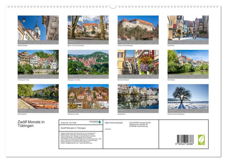 Produktbild: Zw&ouml;lf Monate in T&uuml;bingen (hochwertiger Premium Wandkalender 2026 DIN A2 quer), Kunstdruck in Hochglanz