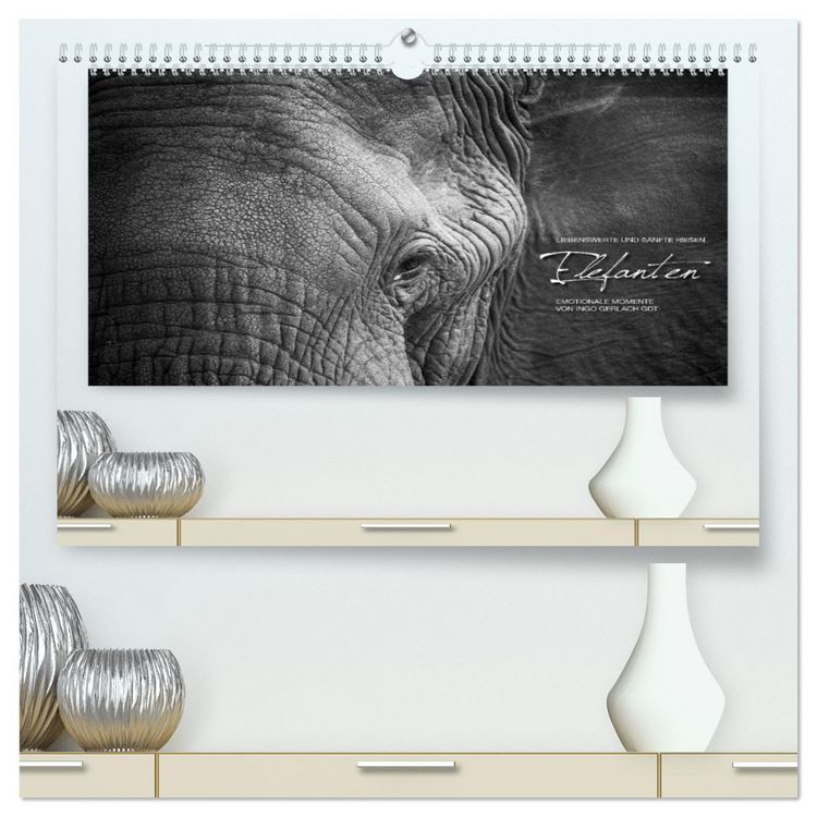 Produktbild: Emotionale Momente: Elefanten in black & white (hochwertiger Premium Wandkalender 2026 DIN A2 quer), Kunstdruck in Hochglanz