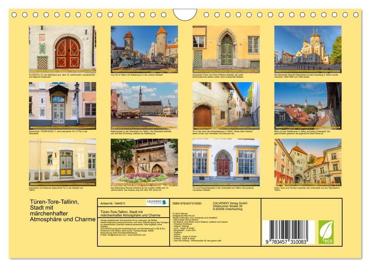 Produktbild: T&uuml;ren-Tore-Tallinn, Stadt mit m&auml;rchenhafter Atmosph&auml;re und Charme (Wandkalender 2026 DIN A4 quer), CALVENDO Monatskalender