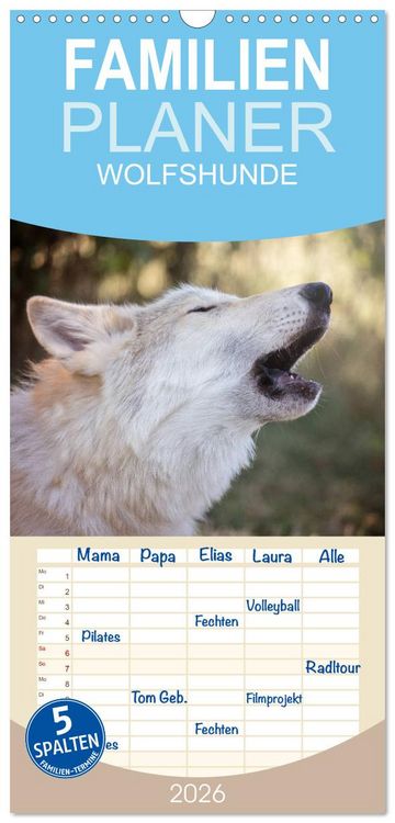 Produktbild: Familienplaner 2026 - Wolfshunde 2026 mit 5 Spalten (Wandkalender, 21 x 45 cm) CALVENDO