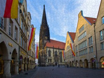 Produktbild: CALVENDO Puzzle Die St. Lamberti-Kirche am Prinzipalmarkt in M&uuml;nster | 1000 Teile Lege-Gr&ouml;&szlig;e 64x48cm Foto-Puzzle f&uuml;r gl&uuml;ckliche Stunden