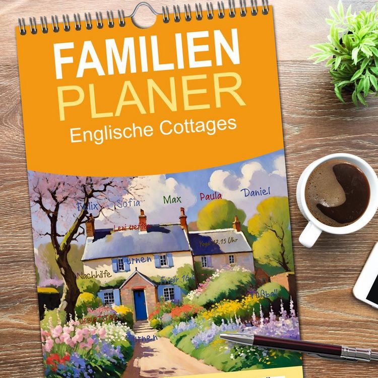 Produktbild: Familienplaner 2026 - Englische Cottages mit 5 Spalten (Wandkalender, 21 x 45 cm) CALVENDO