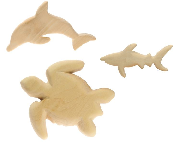 Produktbild: Corvus A600587 - Kids-at-Work, Meerestiere 1-Klein (Delfin/Schildkr&ouml;te/Hai), Schnitz- & Gestalt-Lindenholz A6/20mm