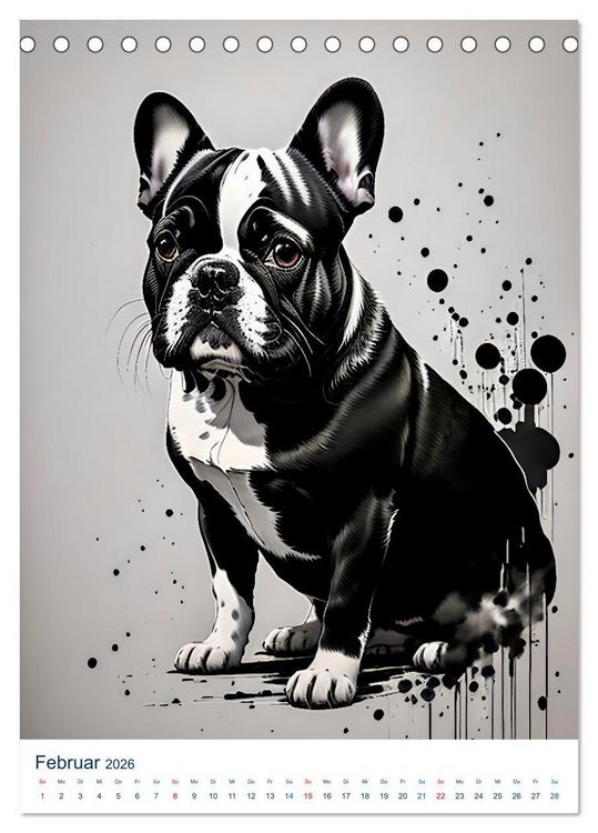 Produktbild: Franz&ouml;sische Bulldoggen. Kunstvoll gestaltete Portraits (Tischkalender 2026 DIN A5 hoch), CALVENDO Monatskalender