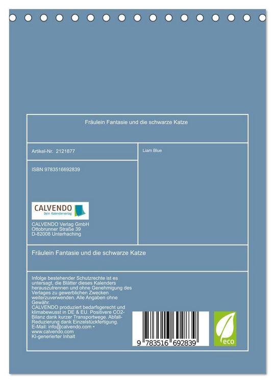 Produktbild: Fr&auml;ulein Fantasie und die schwarze Katze (Tischkalender 2026 DIN A5 hoch), CALVENDO Monatskalender