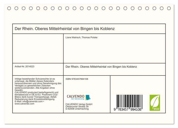 Produktbild: Der Rhein. Oberes Mittelrheintal von Bingen bis Koblenz (Tischkalender 2026 DIN A5 quer), CALVENDO Monatskalender
