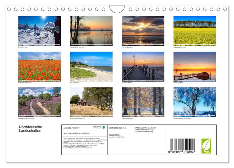 Produktbild: Norddeutsche Landschaften (Wandkalender 2026 DIN A4 quer), CALVENDO Monatskalender
