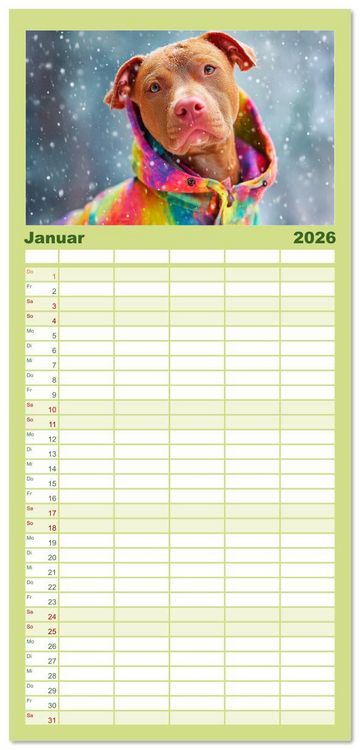 Produktbild: Familienplaner 2026 - Pit Bull Terrier. Zwischen Wildblumen und Gro&szlig;stadtglanz mit 5 Spalten (Wandkalender, 21 x 45 cm) CALVENDO
