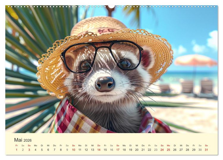 Produktbild: Kecke Marder. Charmante und niedliche Fashion-Ikonen (hochwertiger Premium Wandkalender 2026 DIN A2 quer), Kunstdruck in Hochglanz